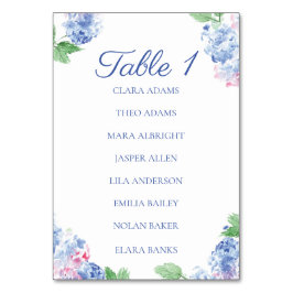 Blue Hydrangea Elegant Numeric Seating Charts Tischnummer