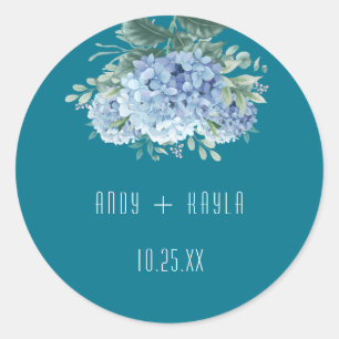Blue Hydrangea Elegante Wedding Tank You Runder Aufkleber