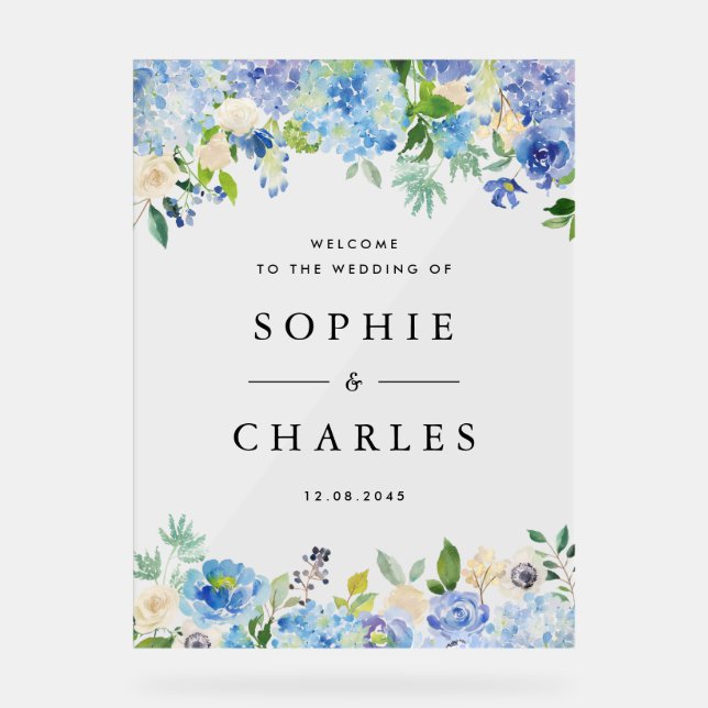 Blue Hydrangea et White Anemone Mariage Welcome (Recto)