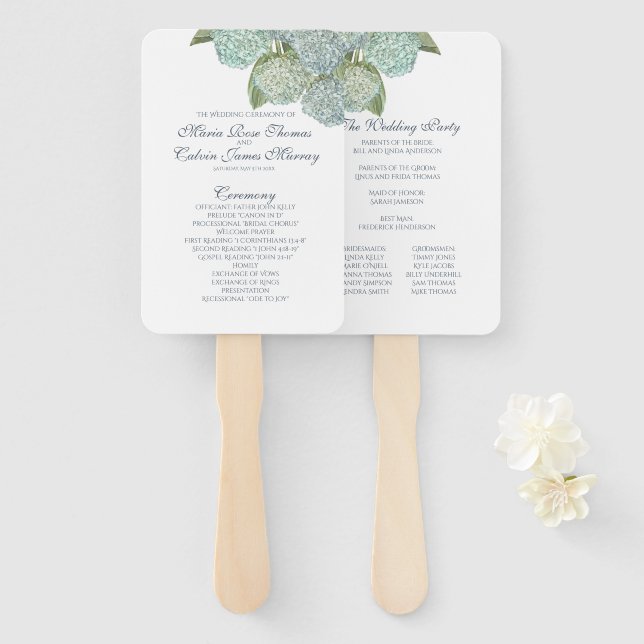 Blue Hydrangea Fan Wedding Program Fächer (Vorne und Hinten)