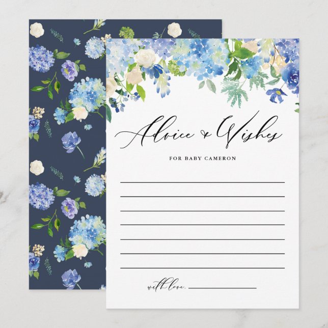 Blue Hydrangea Floral Advice und Wünsche für Baby Hinweiskarte (Vorne/Hinten)