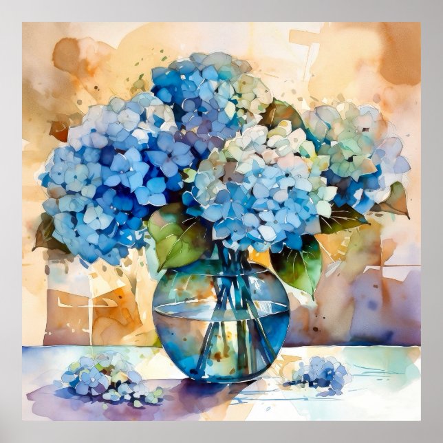 Blue Hydrangea Floral Art Poster (Vorne)
