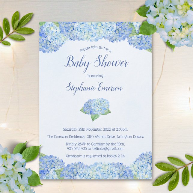 Blue Hydrangea Floral Baby Shower Invitations (Créateur téléchargé)