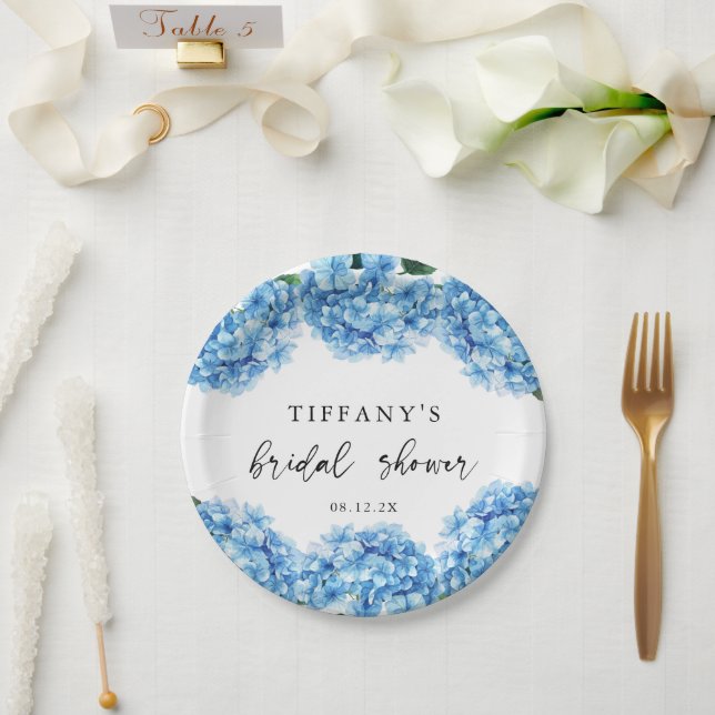 Blue Hydrangea Floral Brautparty Pappteller (Hochzeit)
