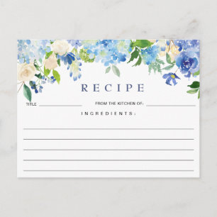 Blue Hydrangea Floral Brautparty Rezept Card Postkarte