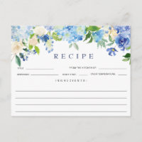 Blue Hydrangea Floral Brautparty Rezept Card