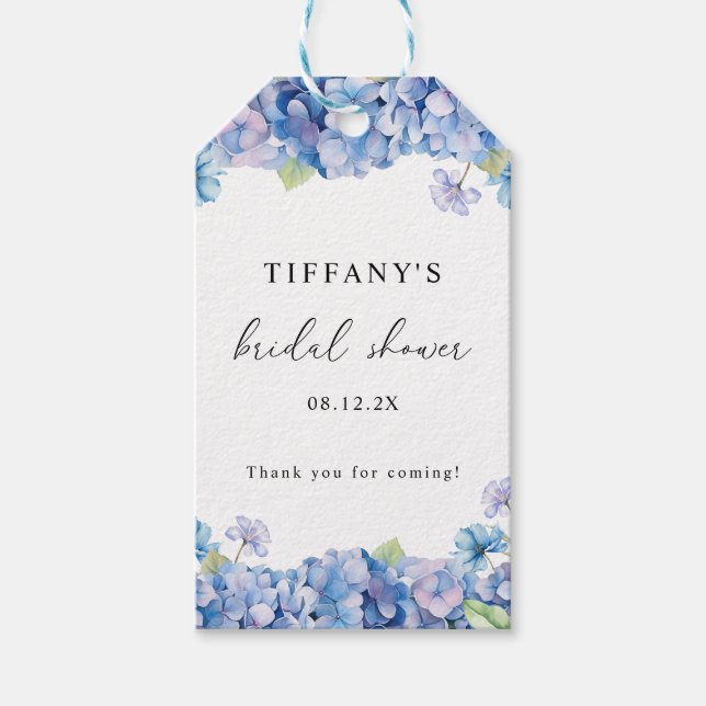 Blue Hydrangea Floral Brautparty Vielen Dank Geschenkanhänger (Vorderseite)