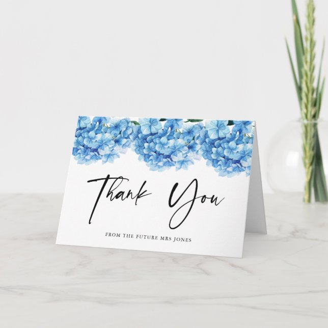 Blue Hydrangea Floral Bridal Dusche Vielen Dank Dankeskarte (Vorderseite)