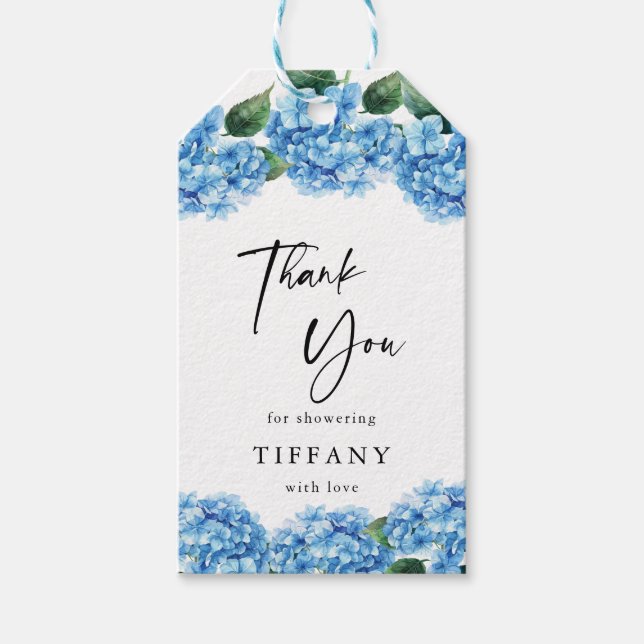 Blue Hydrangea Floral Bridal Dusche Vielen Dank Geschenkanhänger (Vorderseite)