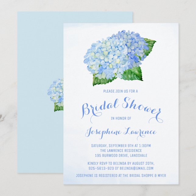 Blue Hydrangea Floral Bridal Showbacks Invitations (Devant / Derrière)