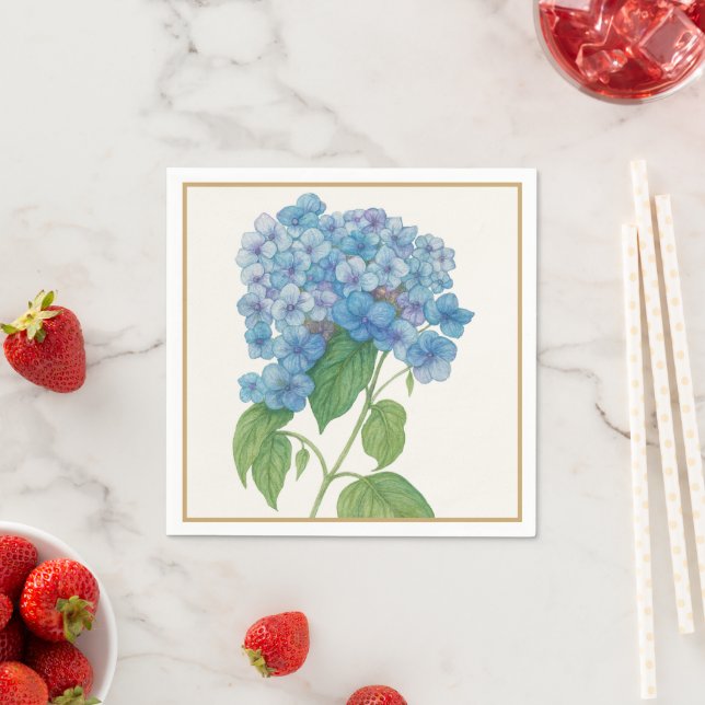 Blue Hydrangea Floral Cocktail Napkin | Elegant Serviette (Beispiel)