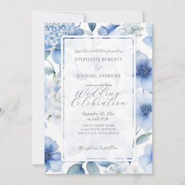 Blue Hydrangea Floral Elegantes Wasserfarbenhochze Einladung