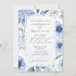 Blue Hydrangea Floral Elegantes Wasserfarbenhochze Einladung