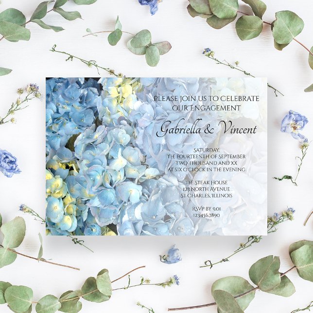 Blue Hydrangea Floral Engagement Party Einladung (Von Creator hochgeladen)