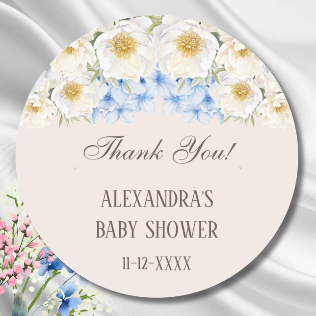Blue Hydrangea Floral Garden Baby Dusche Vielen Da Runder Aufkleber (Von Creator hochgeladen)