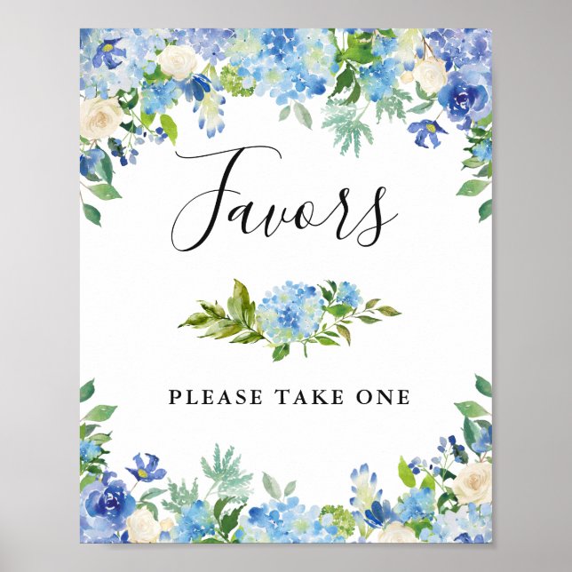 Blue Hydrangea Floral Gastgeschenk Hochzeit Zeiche Poster (Vorne)