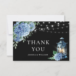 Blue Hydrangea Floral Lantern Black Boho Wedding Dankeskarte