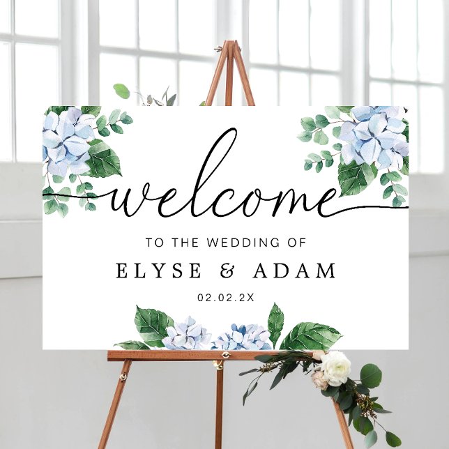 Blue Hydrangea Floral Mariage Affiche de bienvenue (Ferras Blue Hydrangea Wedding Welcome Sign )