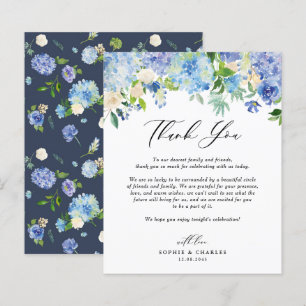 Blue Hydrangea Floral Mariage Carte de remerciemen