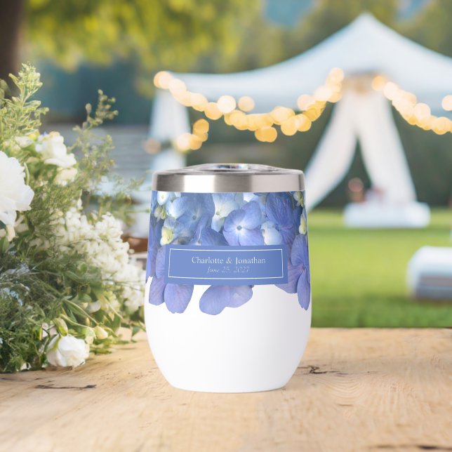 Blue Hydrangea Floral Mariage Noms personnalisés (Mariage (pivoté))