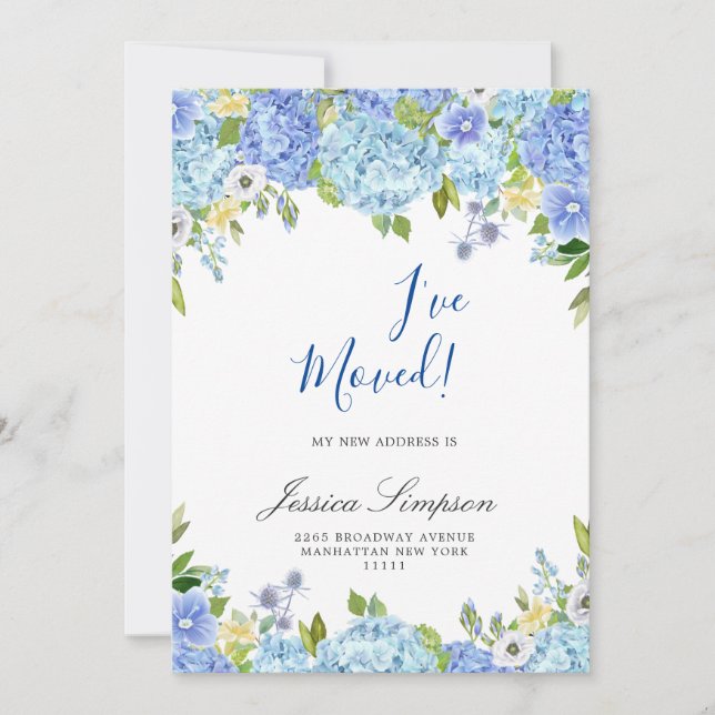 Blue Hydrangea Floral Moving Announcement Cards Ankündigung (Vorderseite)