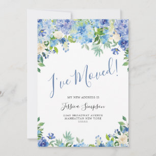 Blue Hydrangea Floral Moving Announcement Cards Ankündigung
