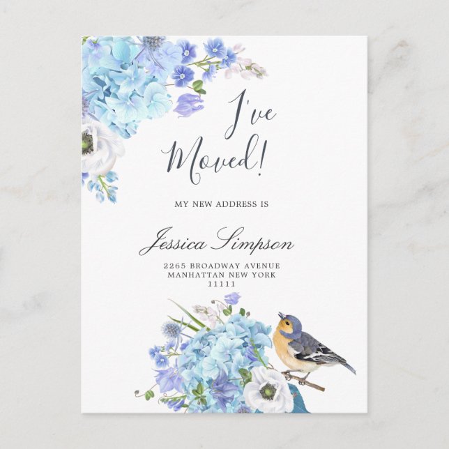 Blue Hydrangea Floral Moving Announcement Cards Ankündigungspostkarte (Vorderseite)