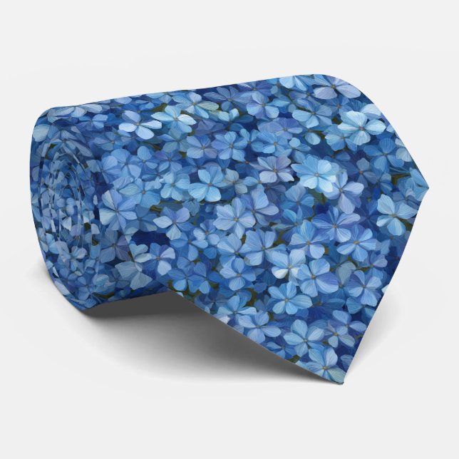 Blue Hydrangea Floral Pattern Krawatte (Gerollt)