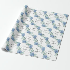 Blue Hydrangea Floral Personalized Wedding  Geschenkpapier