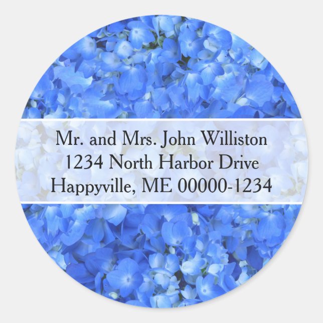 Blue Hydrangea Floral Round Rücksendeadressen-Aufk Runder Aufkleber (Vorderseite)