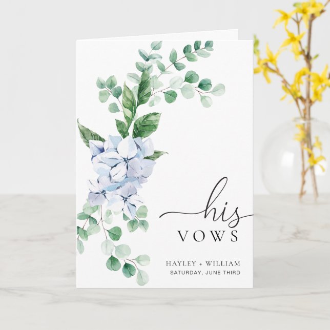 Blue Hydrangea Floral Seine Vows Hochzeitskarte Karte (Gelbe Blume)