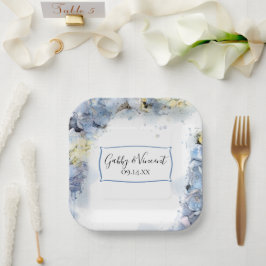 Blue Hydrangea Floral Watercolor Wedding Pappteller