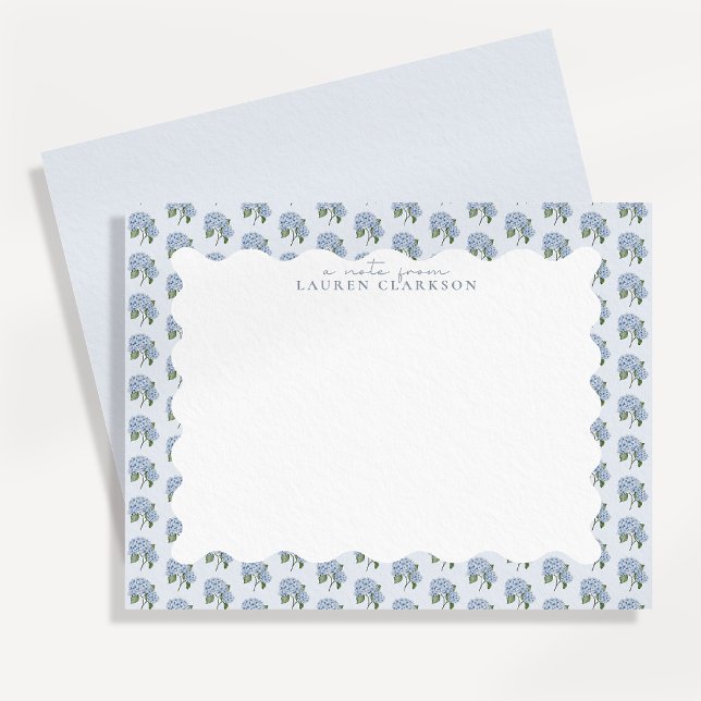 Blue Hydrangea Floral Wavy Border Note Card Mitteilungskarte (Von Creator hochgeladen)