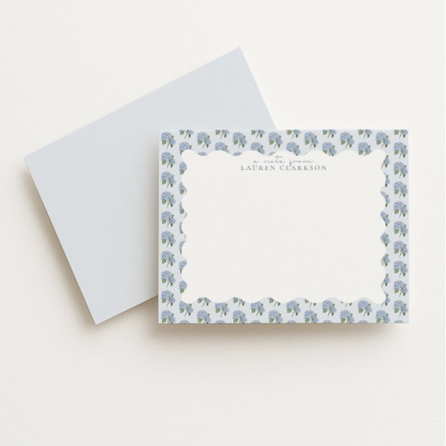 Blue Hydrangea Floral Wavy Border Note Card Mitteilungskarte (Von Creator hochgeladen)