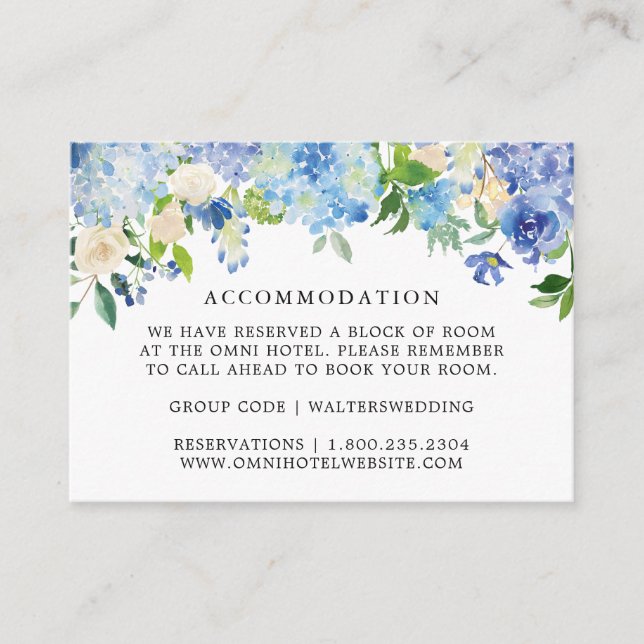 Blue Hydrangea Floral Wedding Cards Begleitkarte (Vorderseite)