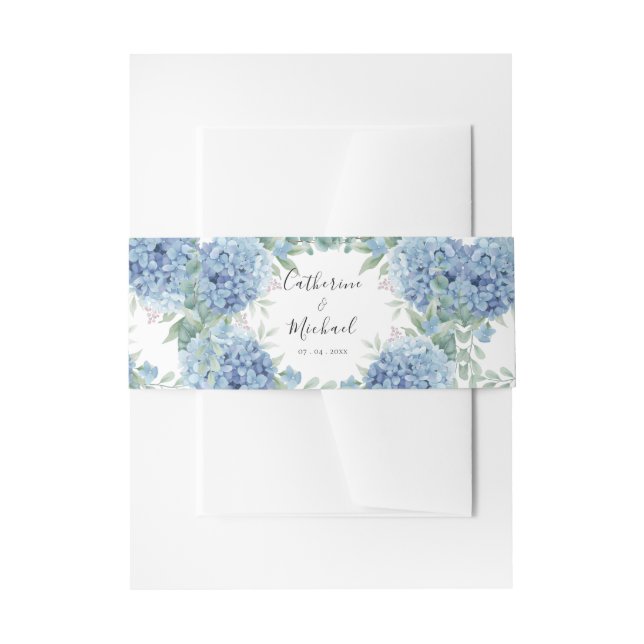 Blue Hydrangea Floral Wedding  Einladungsbanderole (Vorderseite Beispiel)
