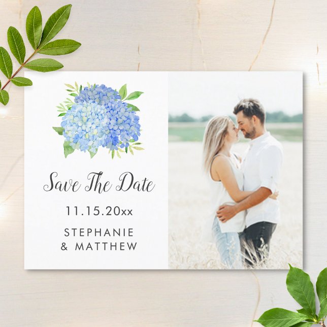 Blue Hydrangea Floral Wedding Foto Save the Date (Von Creator hochgeladen)