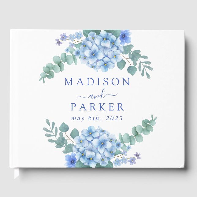 Blue Hydrangea Floral Wedding Gästebuch (Vorderseite)
