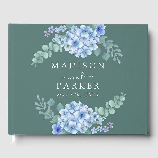 Blue Hydrangea Floral Wedding Gästebuch (Vorderseite)