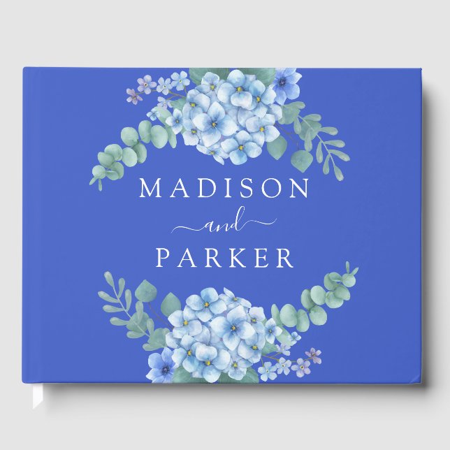 Blue Hydrangea Floral Wedding Gästebuch (Vorderseite)