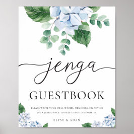 Blue Hydrangea Floral Wedding Guestbook Sign Poster