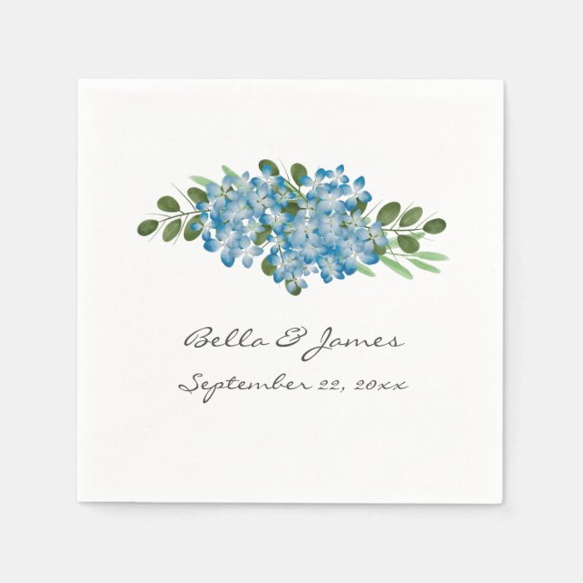 Blue Hydrangea Floral Wedding Paper Napkin Serviette (Vorderseite)
