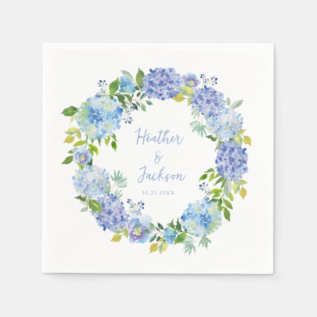 Blue Hydrangea Floral Wedding Paper Napkin Serviette (Vorderseite)