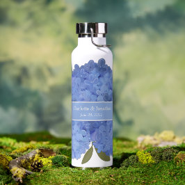Blue Hydrangea Floral Wedding Personalisiert Names Trinkflasche