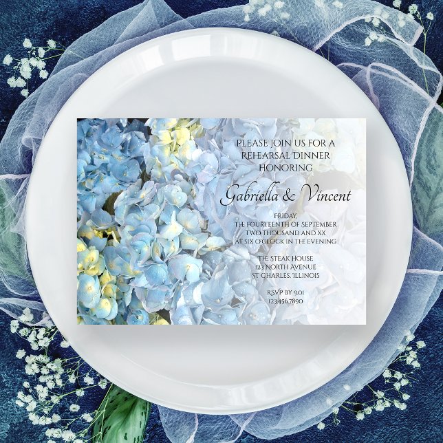 Blue Hydrangea Floral Wedding Probe Dinner Einladung (Von Creator hochgeladen)