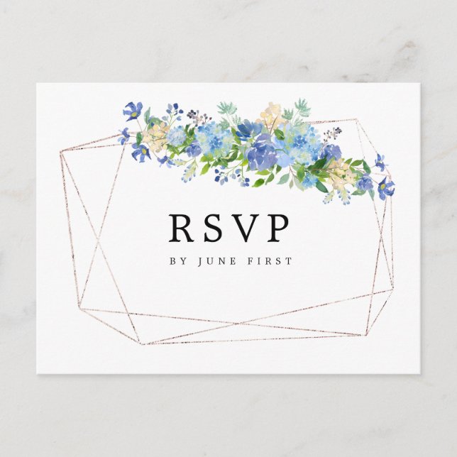 Blue Hydrangea Floral Wedding RSVP Postcard Einladungspostkarte (Vorderseite)