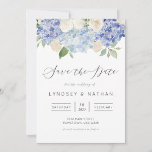 Blue Hydrangea floral Wedding Save the Date Einladung