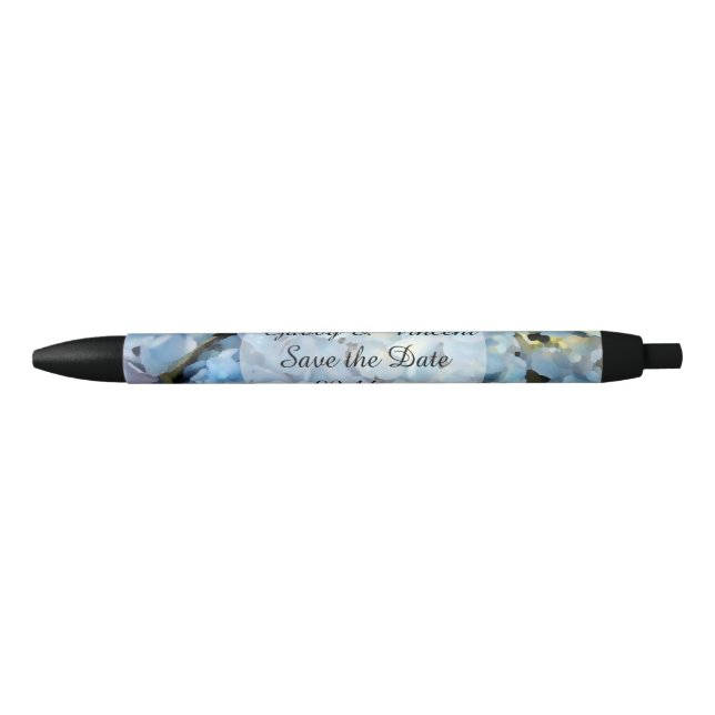 Blue Hydrangea floral Wedding Save the Date Kugelschreiber (Vorderseite)