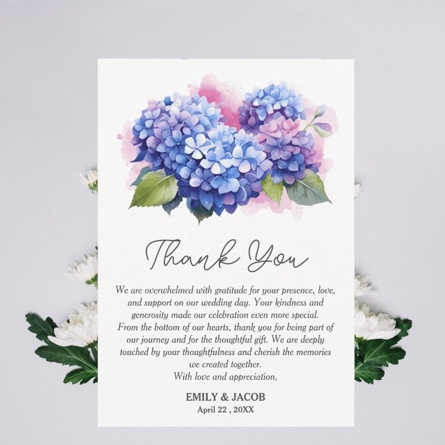 Blue Hydrangea Floral Wedding Theme Dankeskarte (Von Creator hochgeladen)