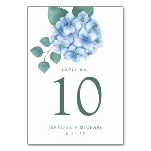 Blue Hydrangea Floral Wedding Tischnummer